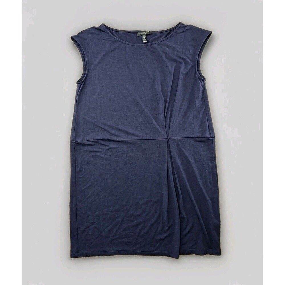Eileen Fisher PM Petite Medium Navy Blue Sleeveless Tunic Blouse Viscose Lycra